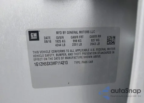 2017 Chevrolet Malibu Premier from USA, damaged, VIN 1G1ZH5SX3HF114213